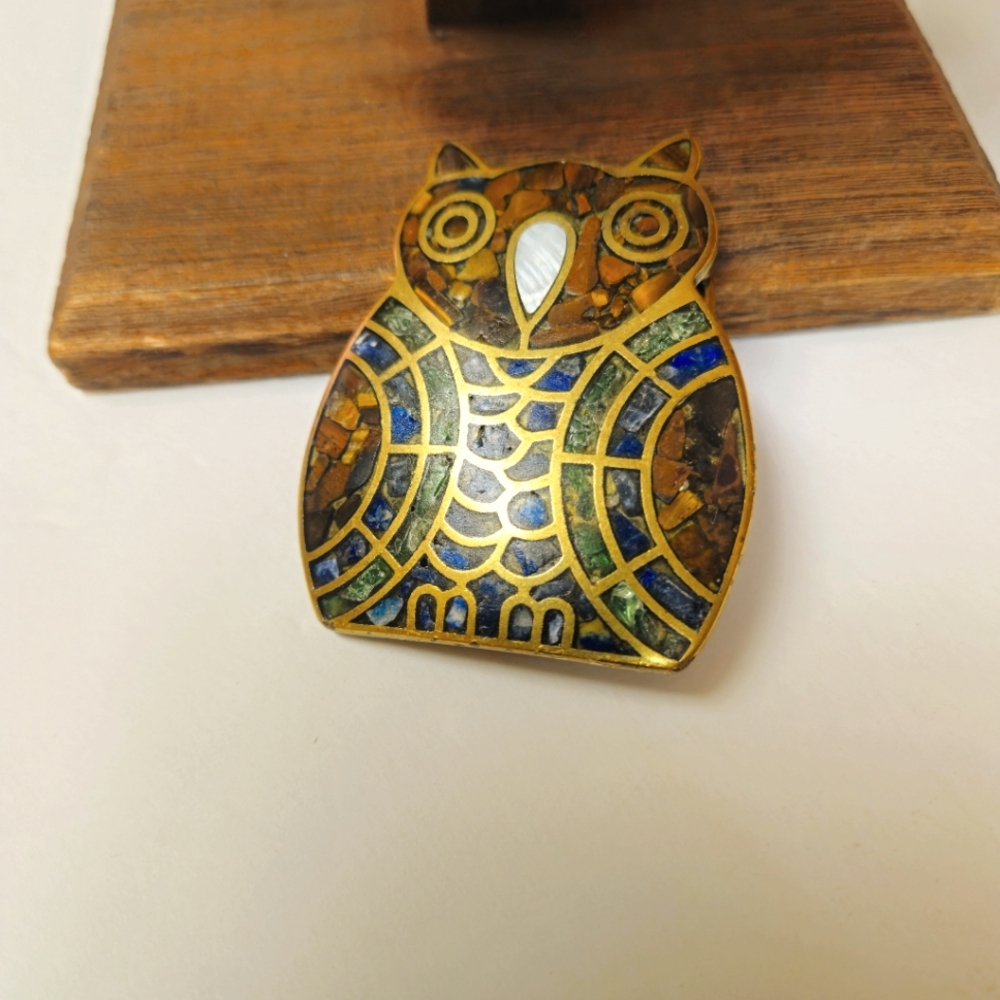 Vintage owl cloisonne belt buckle